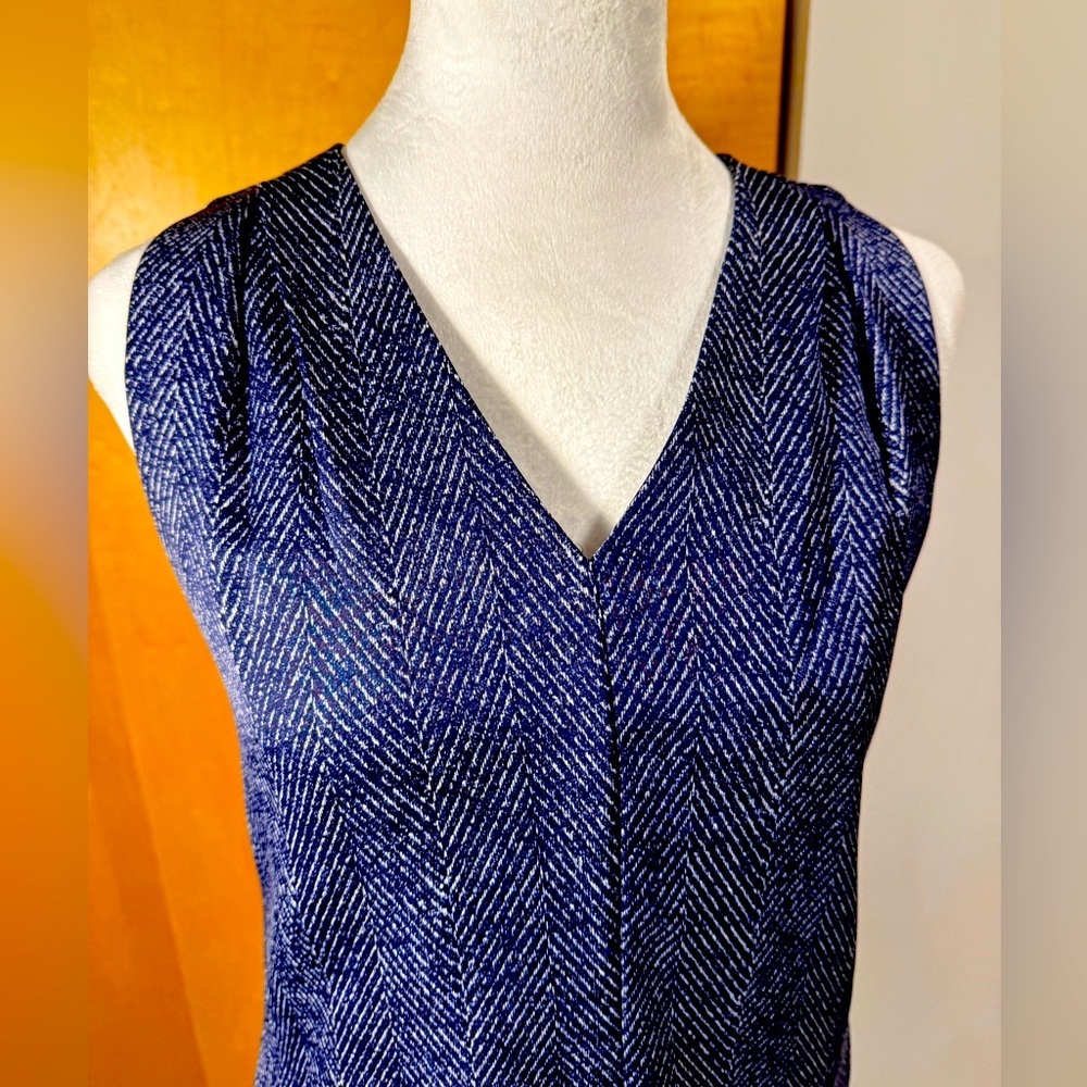 Sleek Herringbone Sleeveless Shift Dress (Size 0) Sleeveless V-Neck Dress